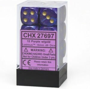 Chessex Dés 12d6 16mm Lustrous violet avec points dorés 601982025656
