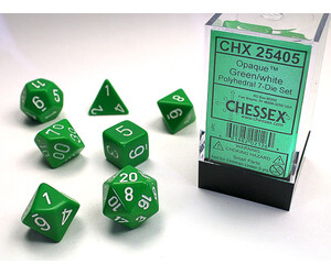 Chessex Dés d&d 7pc opaques vert avec chiffres blancs (d4, d6, d8, 2 x d10, d12, d20) 601982021269