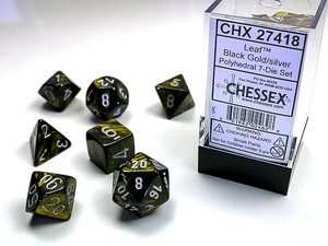 Chessex Dés d&d 7pc Leaf noir doré avec chiffres argentés (d4, d6, d8, 2 x d10, d12, d20) 601982024628