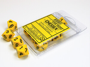 Chessex Dés 10d10 opaques jaunes avec chiffres noirs (10 x d10) 601982022396