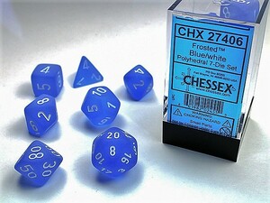 Chessex Dés d&d 7pc givrés bleu avec chiffres blancs (d4, d6, d8, 2 x d10, d12, d20) 601982024550