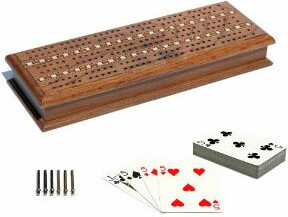 Wood Expressions Crib planche 3 pistes de luxe en bois de chêne, 6 pions de métal et 2 jeux de cartes 658956145032