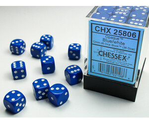 Chessex Dés 36d6 12mm opaque bleu avec points blancs 601982021986
