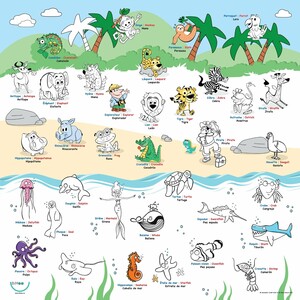 BiMoo Nappe animaux multilingue à colorier 628055074014
