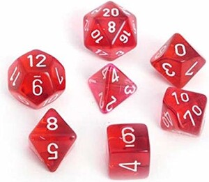 Chessex Dés d&d 7pc  Mini Transparent Rouge avec chiffre blancs 601982035150