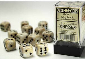 Chessex Dés 12d6 16mm marbré ivoire avec points noirs 601982025120