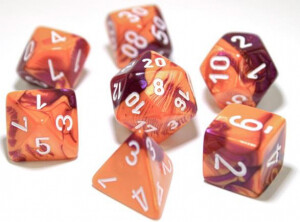 Chessex Dés d&d 7pc Lab dice Gemini Orange et Violet avec chiffres blancs (d4, d6, d8, 2 x d10, d12, d20) 601982019372