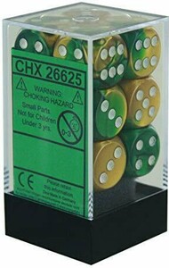 Chessex Dés 12d6 16mm Gemini or/vert avec points blancs 601982023218