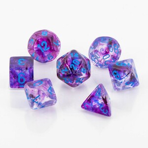 Chessex Dés d&d 7pc  Mini Nebula Luminary nocturne avec chiffres bleus 601982035211