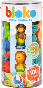 Bloko Bloko Tube 100 pcs avec 2 figurines 3d jungle 3333145036632