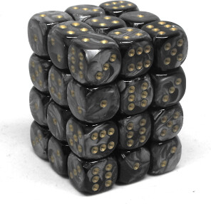 Chessex Dés 36d6 12mm Lustrous noir avec points dorés 601982026271