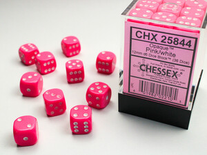 Chessex Dés 36d6 12mm opaques roses avec picots blancs 601982022105