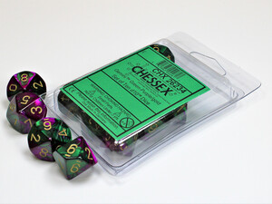 Chessex Dés 10d10 gemini vert/violet avec chiffres dorés (10 x d10) 601982022617