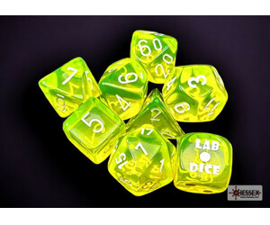 Chessex Dés d&d 7pc Lab Dice - Translucides jaunes néon avec chiffres blancs (d6 bonus) 601982040314