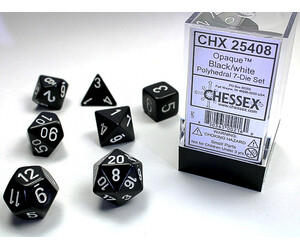 Chessex Dés d&d 7pc opaques noir avec chiffres blancs (d4, d6, d8, 2 x d10, d12, d20) 850365002160