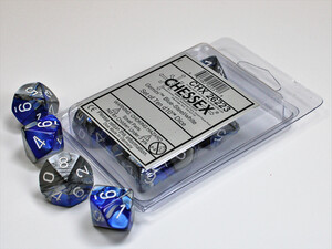 Chessex Dés 10d10 gemini bleu/acier avec chiffres blancs (10 x d10) 601982022518