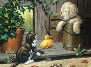 Royal & Langnickel Peinture à numéro trois copains, chien, chat, poussin 39x28.5cm 090672056597