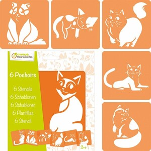 Avenue Mandarine Set de 6 pochoirs enfants, Chats 3609510510091