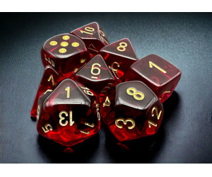 Chessex Dés d&d 7pc Lab Dice - Translucides cramoisis avec chiffres dorés (d6 bonus) 601982040048