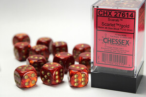 Chessex Dés 12d6 16mm Scarab Scarlet avec points dorés 601982025199