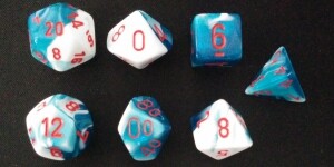 Chessex Dés d&d 7pc gemini bleu astral/blanc avec chiffres rouges (d4, d6, d8, 2 x d10, d12, d20) 601982023119