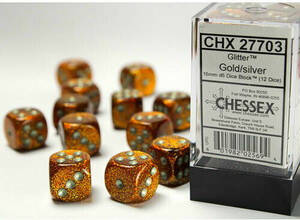 Chessex Dés 12d6 16mm Pailleté Or avec points argent 601982025694