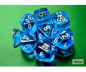 Chessex Ensemble de 7 dés polyédriques Lab Dice - Translucides bleu tropical avec chiffres blancs (d6 bonus) 601982040499