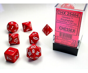 Chessex Dés d&d 7pc opaques rouge avec chiffres blancs (d4, d6, d8, 2 x d10, d12, d20) 601982021252