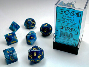 Chessex Dés d&d 7pc Phantom sarcelle avec chiffres dorés (d4, d6, d8, 2 x d10, d12, d20) 601982024970