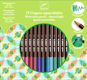 Djeco Crayons aquarellables, 24 crayons (fr/en) 3070900097544