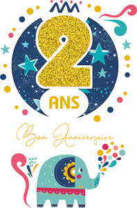 Cart'image Éditions Carte de fête 2 ans Bon anniversaire - Éléphant - avec texte CDAG002