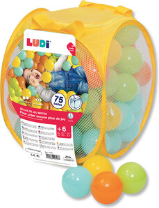 LUDI Balles de plastique mixtes (75) avec sac refermable, pour piscine à balles 3550839927988