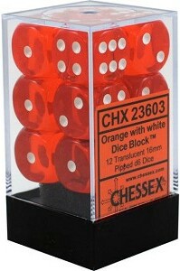 Chessex Dés 12d6 16mm transparents orange avec points blancs 601982020439