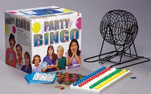 Popular Playthings Boulier de bingo en métal 12x12" (Party Bingo) avec 18 cartes et 300 jetons, cage en métal (sphère) 755828385104