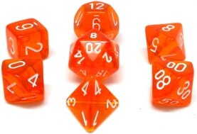 Chessex Dés d&d 7pc transparents orange avec chiffres blancs (d4, d6, d8, 2 x d10, d12, d20) 601982009915
