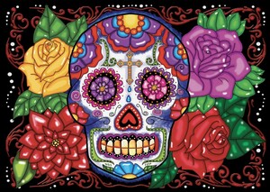 Jacarou Broderie diamant Crâne en fleurs / flower skull 034966227058