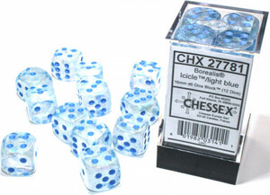 Chessex Dés 12d6 16mm Borealis Luminary - Gris fumée avec picots argent 601982031411