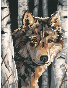 Dimensions PaintWorks Peinture à numéro Loup parmi les bouleaux 9x12" 91325 088677913250