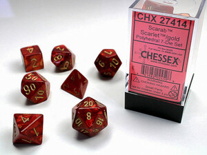 Chessex Dés d&d 7pc Scarab scarlet avec chiffres dorés (d4, d6, d8, 2 x d10, d12, d20) 601982024598
