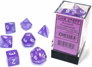 Chessex Dés d&d 7pc Borealis Luminary Violet avec chiffres blancs (d4, d6, d8, 2 x d10, d12, d20) 601982031480