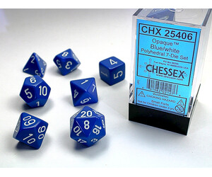 Chessex Dés d&d 7pc opaques bleu avec chiffres blancs (d4, d6, d8, 2 x d10, d12, d20) 601982021276