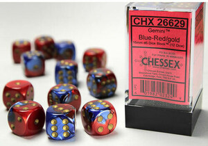 Chessex Dés 12d6 16mm Gemini bleu/rouge avec points dorés 601982023249