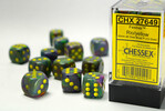 Chessex Dés 12d6 16mm Festive Rio avec points jaunes 601982025458