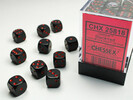 Chessex Dés 36d6 12mm opaques noir avec points rouges 601982022051