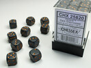 Chessex Dés 36d6 12mm opaques gris foncé avec points cuivrés 601982022068