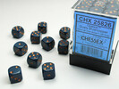 Chessex Dés 36d6 12mm opaques bleu foncé avec points cuivrés 601982022075