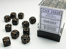 Chessex Dés 36d6 12mm opaques noir avec points dorés 601982022099