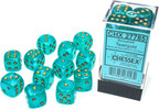Chessex Dés 12d6 16mm Borealis Luminary - Sarcelle avec picots dorés 601982031572